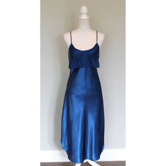 Vintage INTIMATE AFFAIR Satin Lace Blue Nightgown Slip Dress, L Large - Picture 1 of 9
